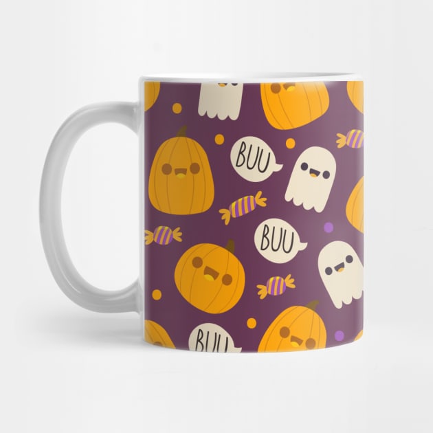 JackOLantern Ghost Boo Candy Halloween Cute Fun Spooky Pattern Design Orange Purple by OfficialTeeDreams